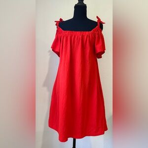 Mango Basics Red Off Shoulder Short Sleeve Tie Shoulder Sundress size small